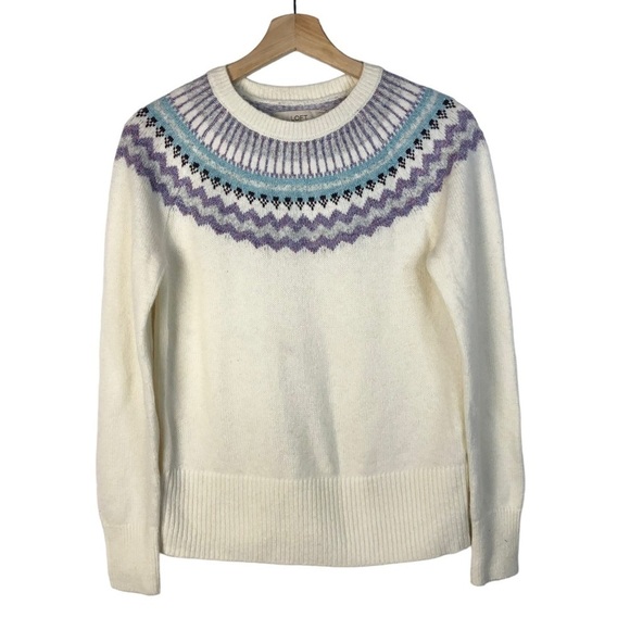 Ann Taylor LOFT White & Purple Fair Isle Nordic Crewneck Sweater XS - Picture 2 of 5